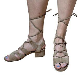 STEVE MADDEN Kittyy Suede Lace Up Gladiator Block Heel Sandal - 8